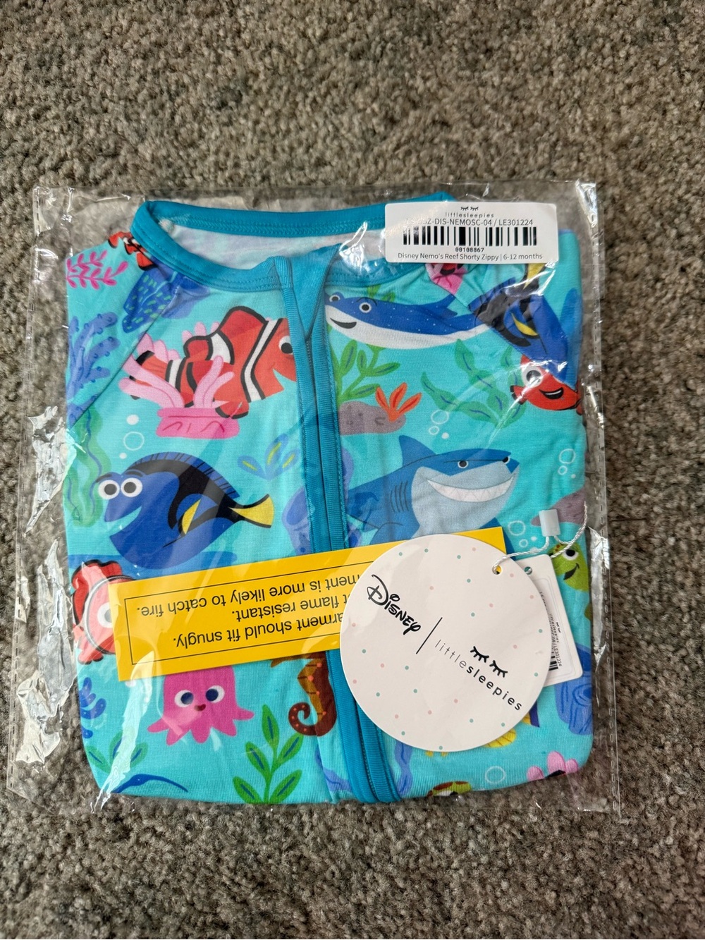 Little Sleepies Disney Nemo’s Reef Shorty Zippy 6-12 Months New With Tags